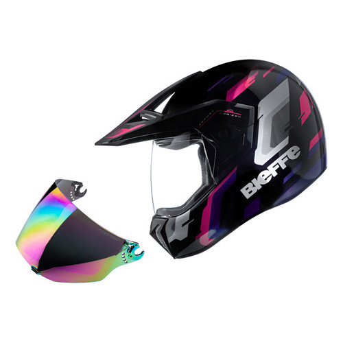 Capacete Moto Bieffe 3sport Horizon + Viseira Camaleão PRETO BRILHO ROSA Horizon 56