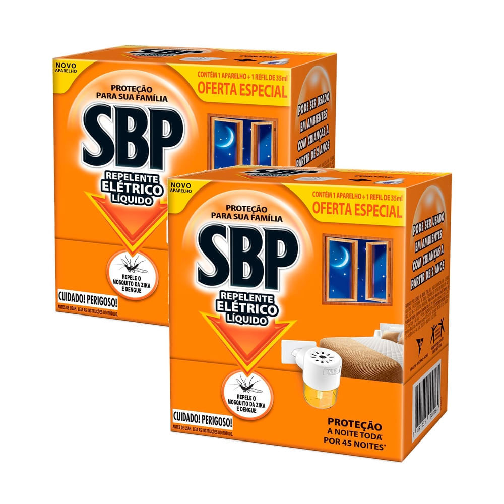 Kit 2 Repelente Elétrico Líquido SBP 45 Noites Refil 35ml + Aparelho em Oferta na Shopee