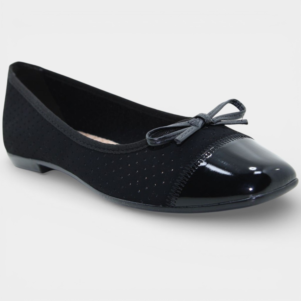Sapatilha Moleca Bico Quadrado Microperfuros Laço Feminina - Preto em Oferta na Shopee