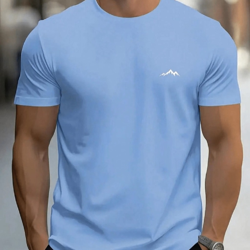 CAMISETA Masculina Estampa MONTANHA Estilo Regular Manga Curta Estampada Malha 30.1 Algodão Verão