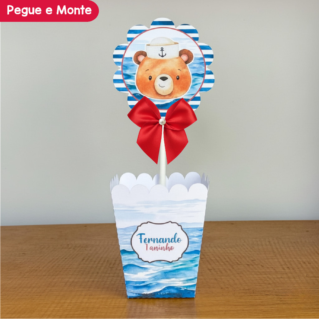 Centro de Mesa Cachepô Ursinho Marinheiro | Cachepot | Personalizados | Lembrancinhas | (Pegue e Monte)