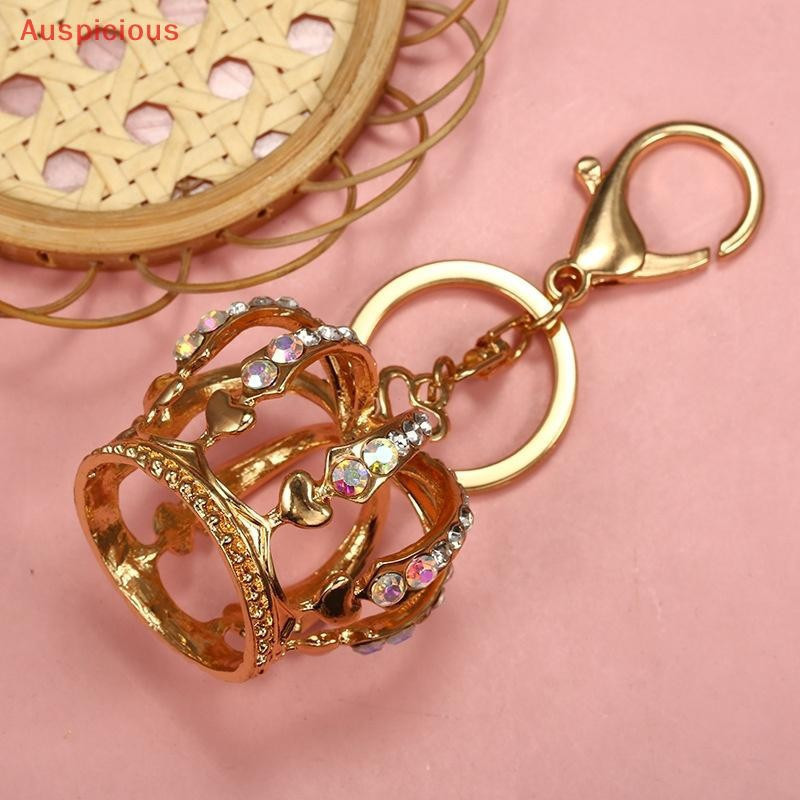 [Auspicioso] Moda Coroa De Cristal Esmalte Metal Saco Pingente Porta-Chaves Chaveiro Para Carro Jóias Presente Bons Deus