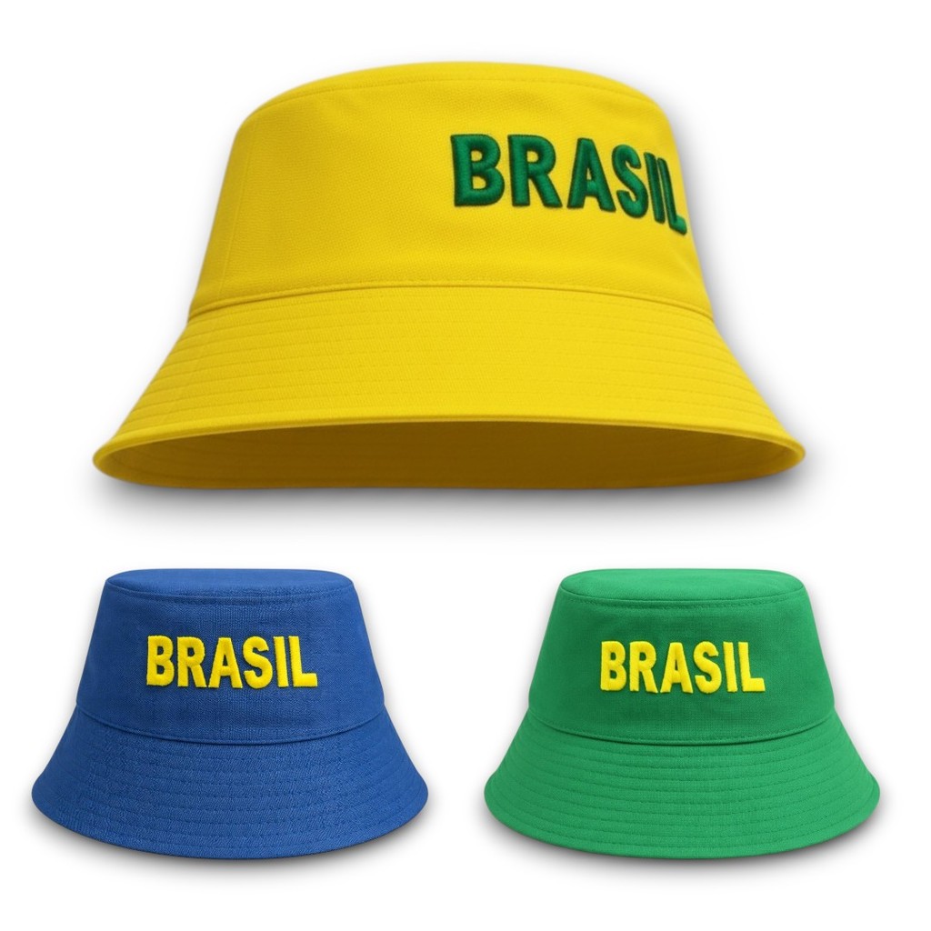 Chapéu Bucket Hat Unissex Leve Estilo Praia Moda Verão Sol Estampado Brasil Copa do Mundo