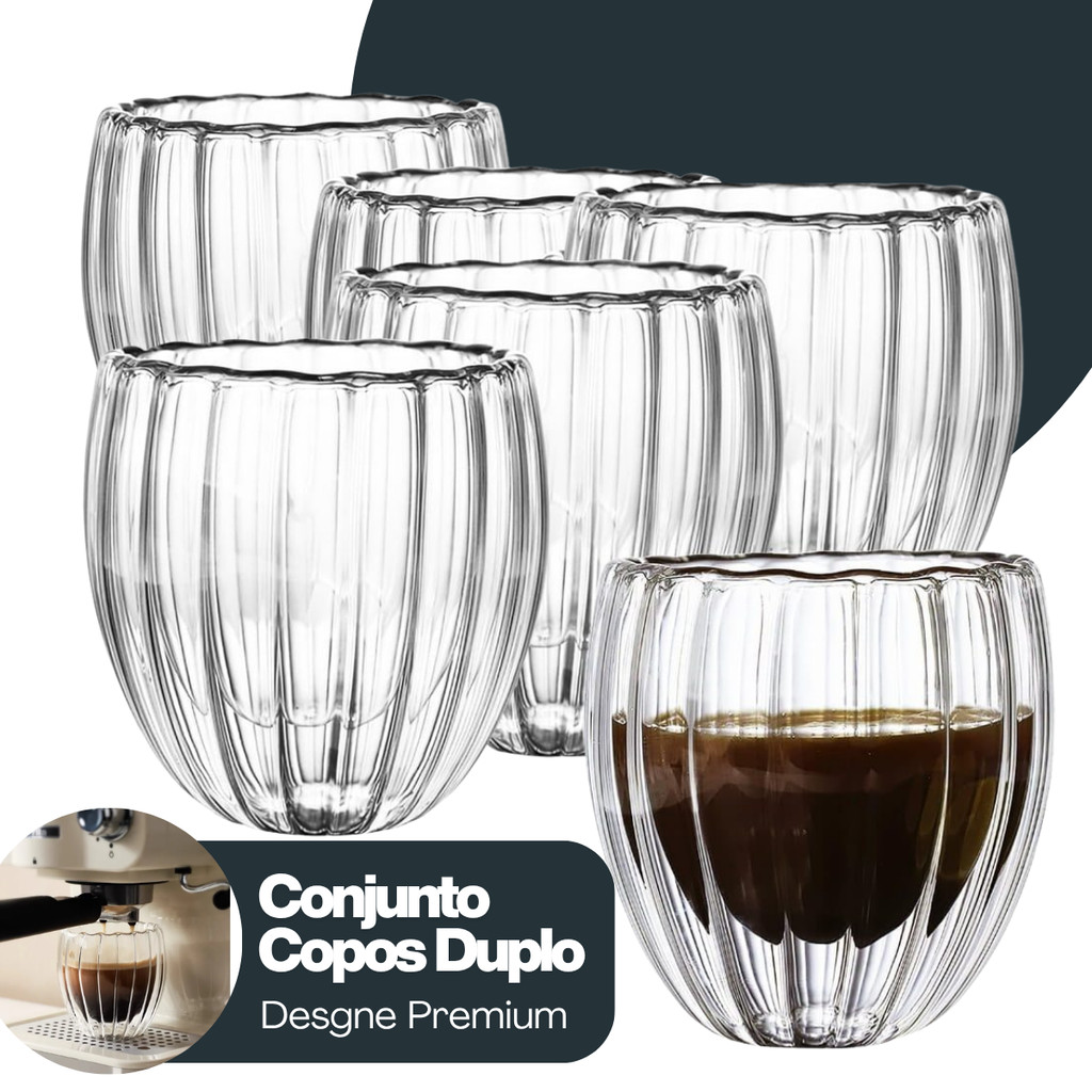 Copos Camada Dupla De Vidro 90ml Canelado Borasilicato Duplo Nespresso