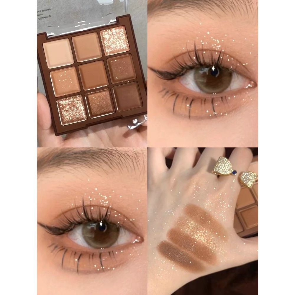Chocolate quente marrom sombra Xiaohongshu mesmo estilo poto paleta de sombras de nove cores fosco laranja marrom terra