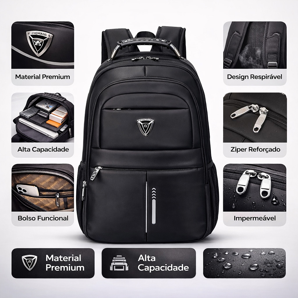 Mochila Executiva Impermeável para Notebook 15.6" Antifurto Grande Capacidade Trabalho Viagem BIAOWANG