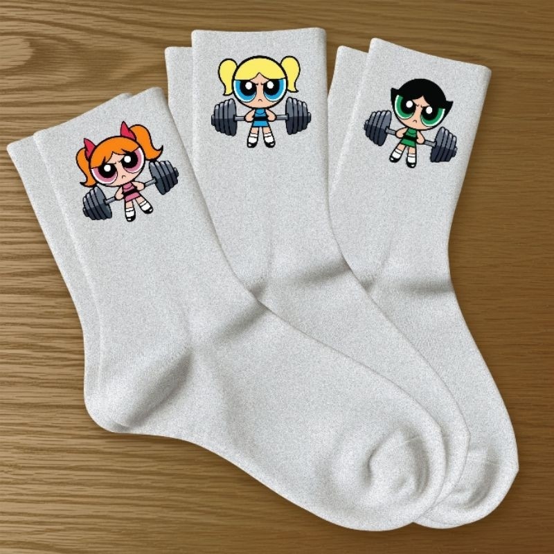 Kit 3 Pares Meias Femininas Esportivas Estampadas Super Poderosas Confortáveis Academia