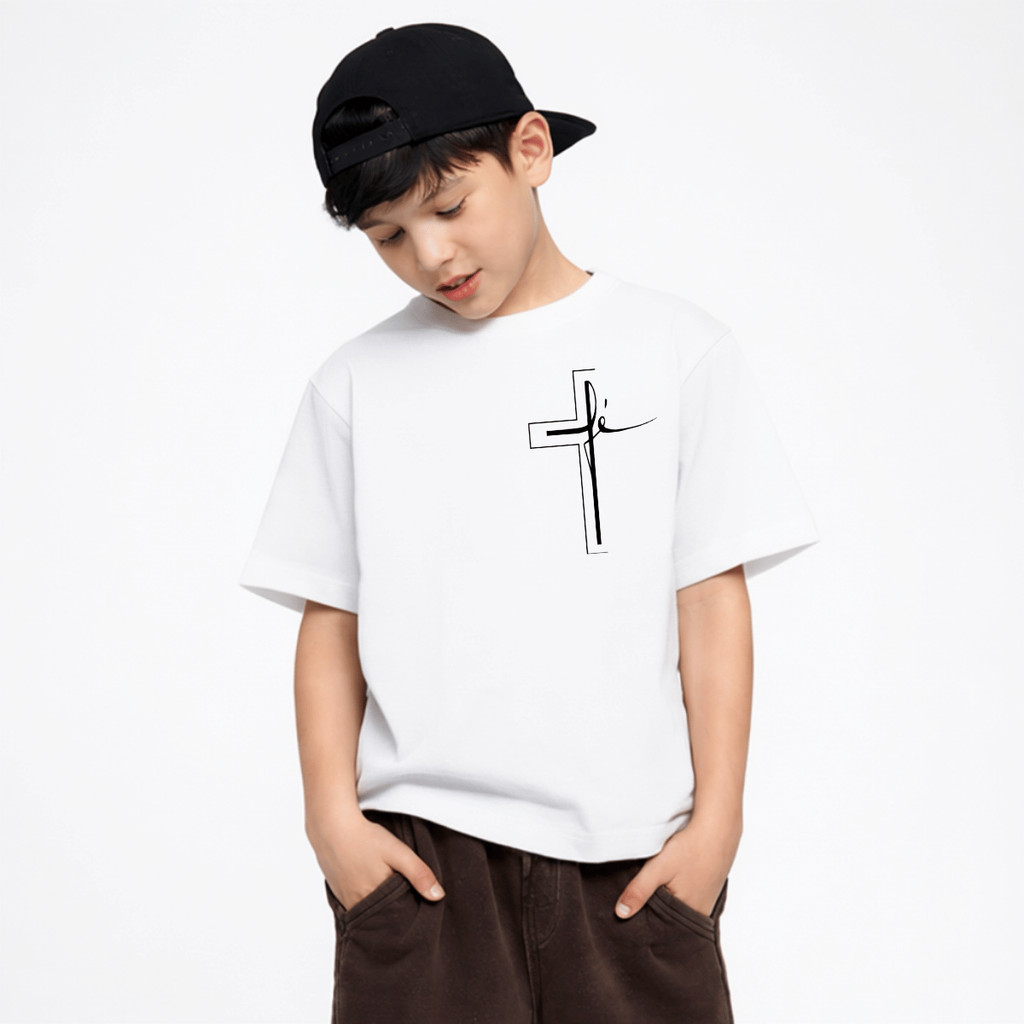 Camiseta Infantil e Juvenil Fé Cruz Cristão 100% Algodão Premium Criança Personalizada Blusa Camisa Unissex