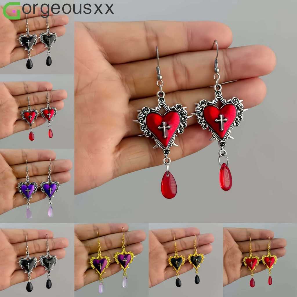 [Gorgeousxx] Festival De Halloween Thorn Rose Love Heart Hook Brincos Para Mulheres Joias Da Moda Punk