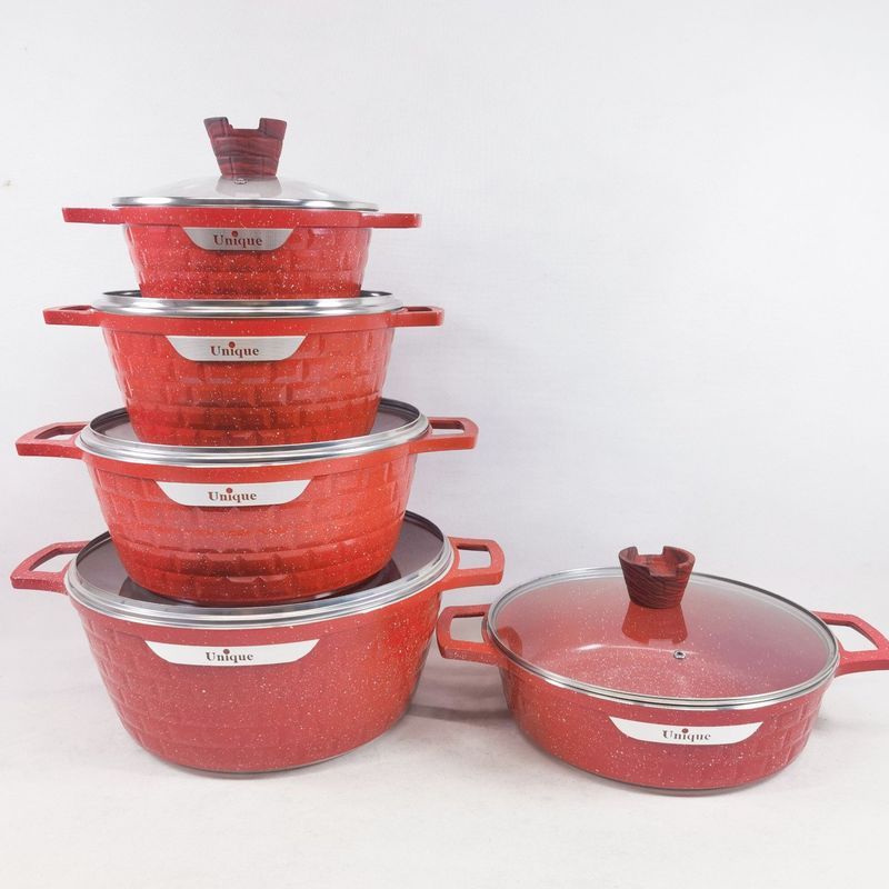 Conjunto de panela antiaderente para fritar, panela de sopa rasa, tijolo pequeno, conjunto de 10 peças, tijolo, mármore,