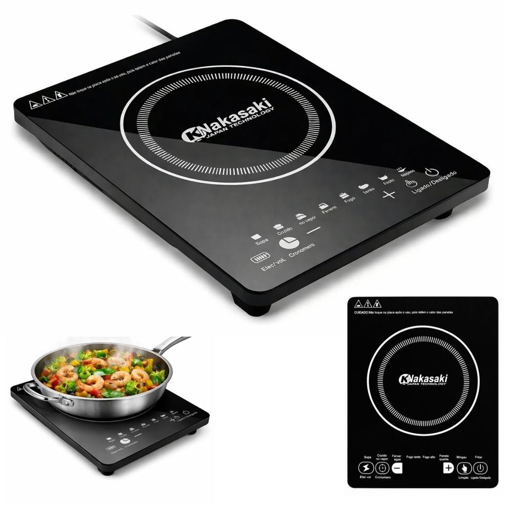Fogão Cooktop Indução Portátil 2300W Painel De Vidro