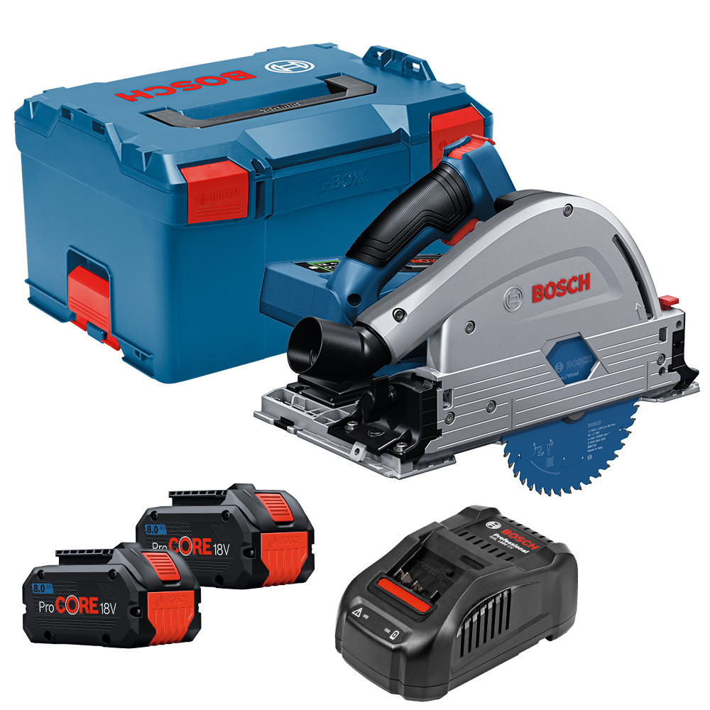 Serra Circular de Trilho 5.1/2" GKT 18V-52 GC + 2 Baterias 18V 8Ah ProCORE + Carregador + Maleta L-BOXX 238 Bosch