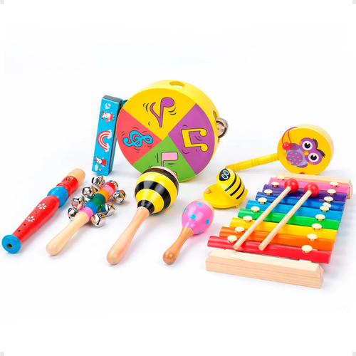 Kit 09 Instrumentos De Percussão Para Brinquedos Musicais Educativos Infantis Presentes