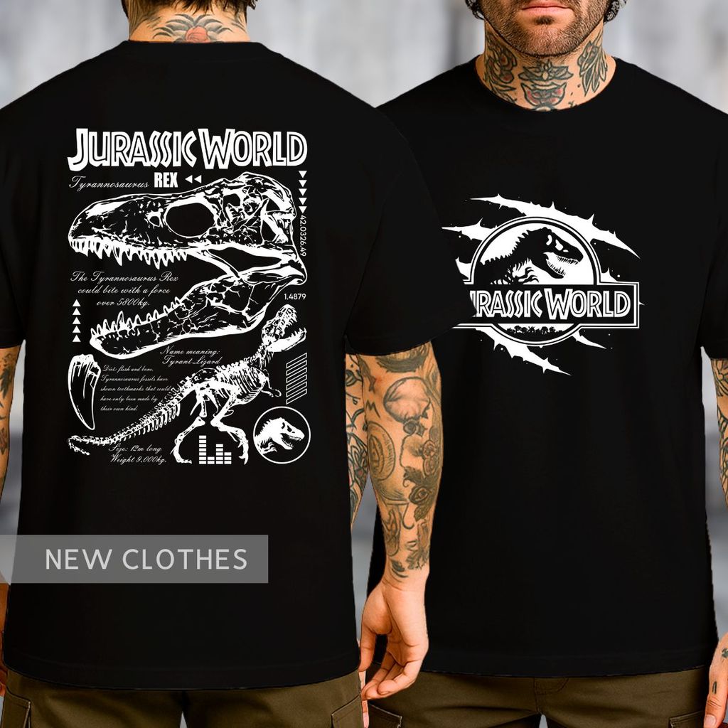 Camiseta Dinossauro T-Rex Jurássico Skeleton Fóssil Cinema Geek Urbana Estampa Frente Verso