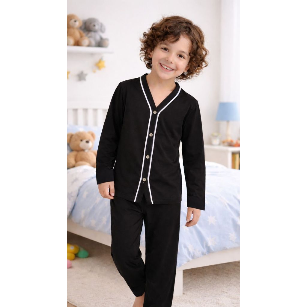 Pijama Menino de Frio Aberto Com Botões Conjunto infantil Longo abertura Frontal Calça