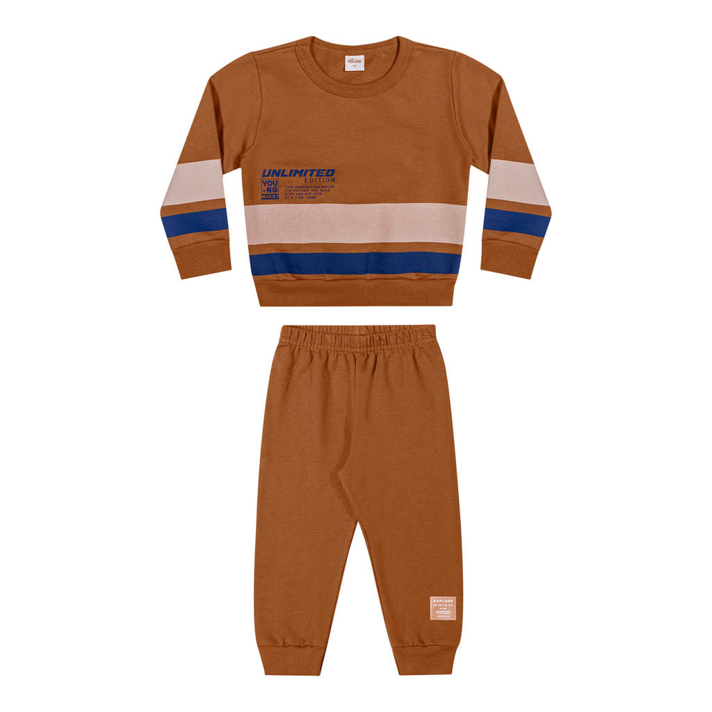 Conjunto Infantil Menino Moletom Listras Elian Marrom em Oferta na Shopee