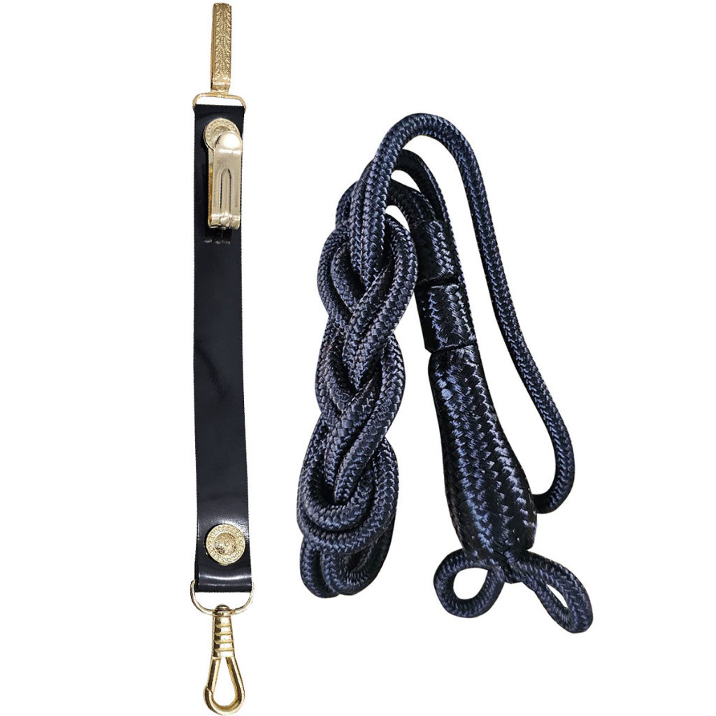 Guia Talim De Espada Dourado Fita Couro + Afiador Preto
