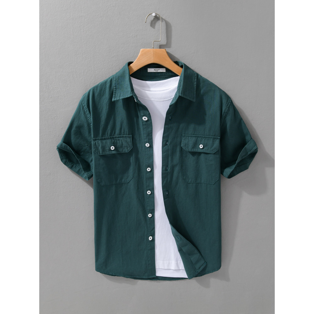 Verão Workwear camisa de manga curta masculina na moda japonês Casual solto juventude All-Match simples puro algodão mei