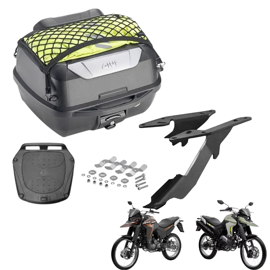 KIT BAÚ BAULETO MALETA 43L MONOLOCK ADVENTURE GIVI E43NBR BASE + BAGAGEIRO MOTO LANDER 2019 A 2024 SPTO446 SCAM