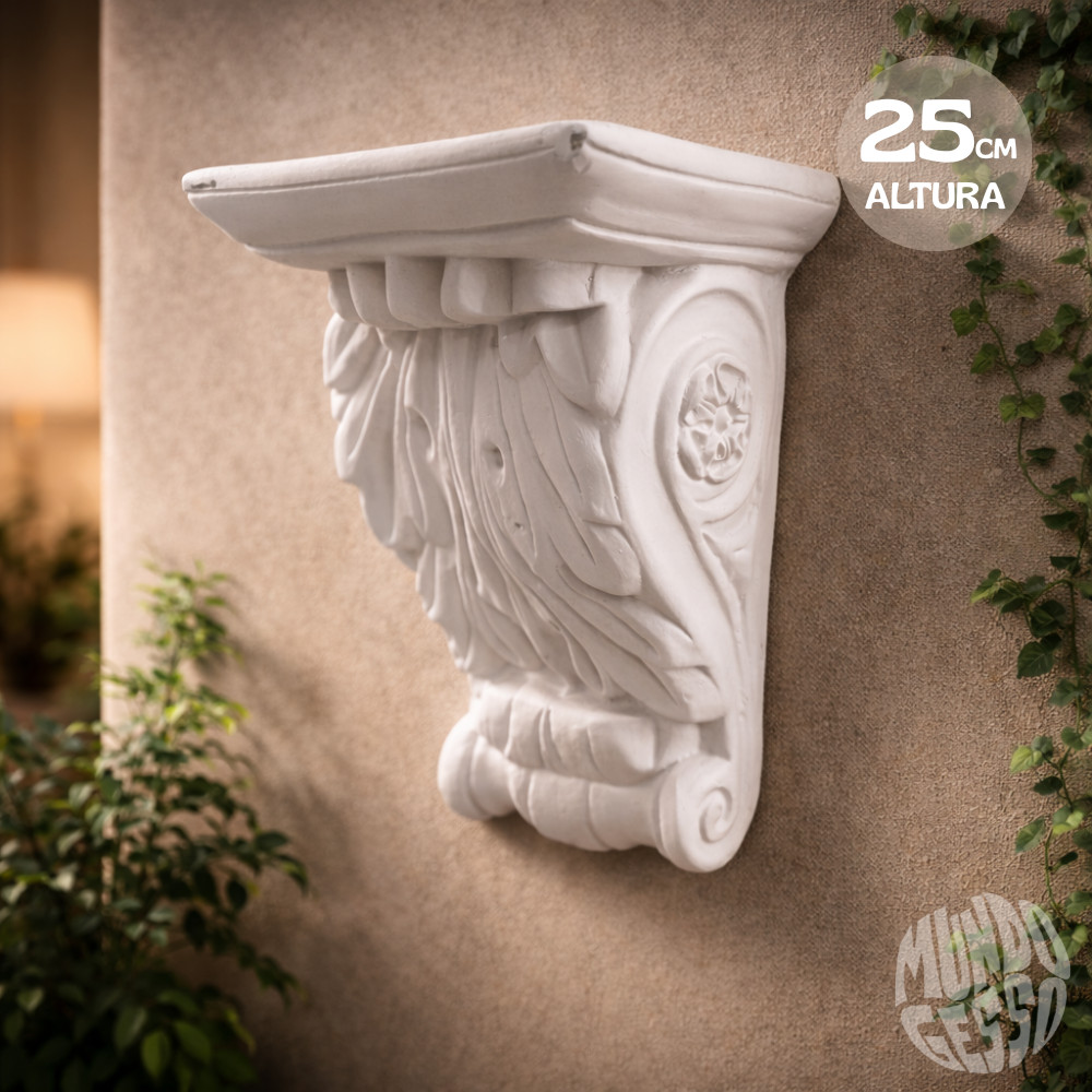 Imagem Escultura para Parede Peanha Capitel em Relevo - 27x16x14cm em Gesso para Pintar Grande