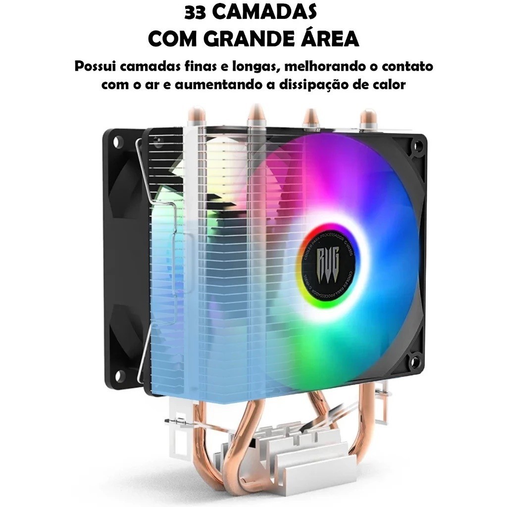 Air Cooler Processador Duplo Pc Cpu Rgb Intel Amd Universal
