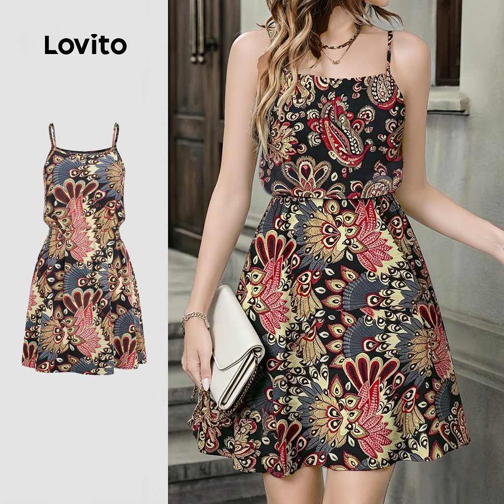 Lovito Padrão de Vestido Boho Vestido de Primavera/verão Requintado para mulhere