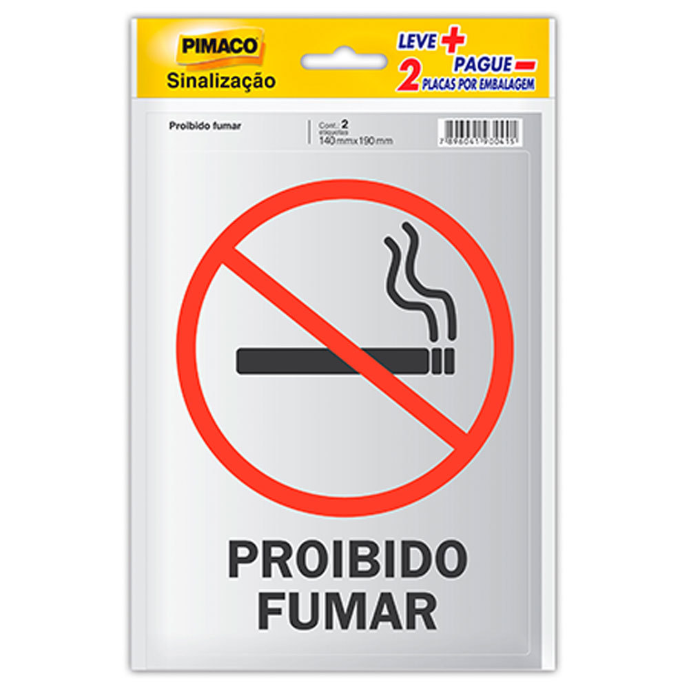 Etiqueta sinalização Proibido Fumar 14x19cm Pimaco
