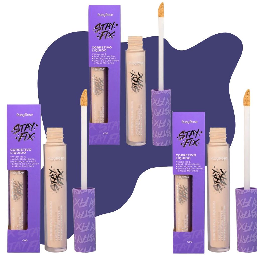 Kit 3 Corretivo Facial Liquido Ruby Rose Stay Fix C00