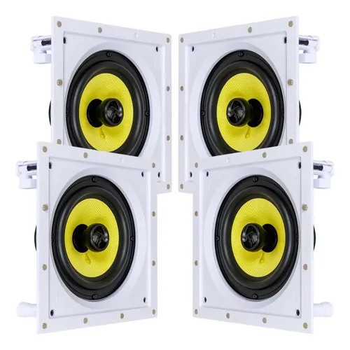 Kit 4 Caixas ci6s de Som Embutir Quadrada Arandela Home Theater Som Ambiente para Teto Gesso e Parede
