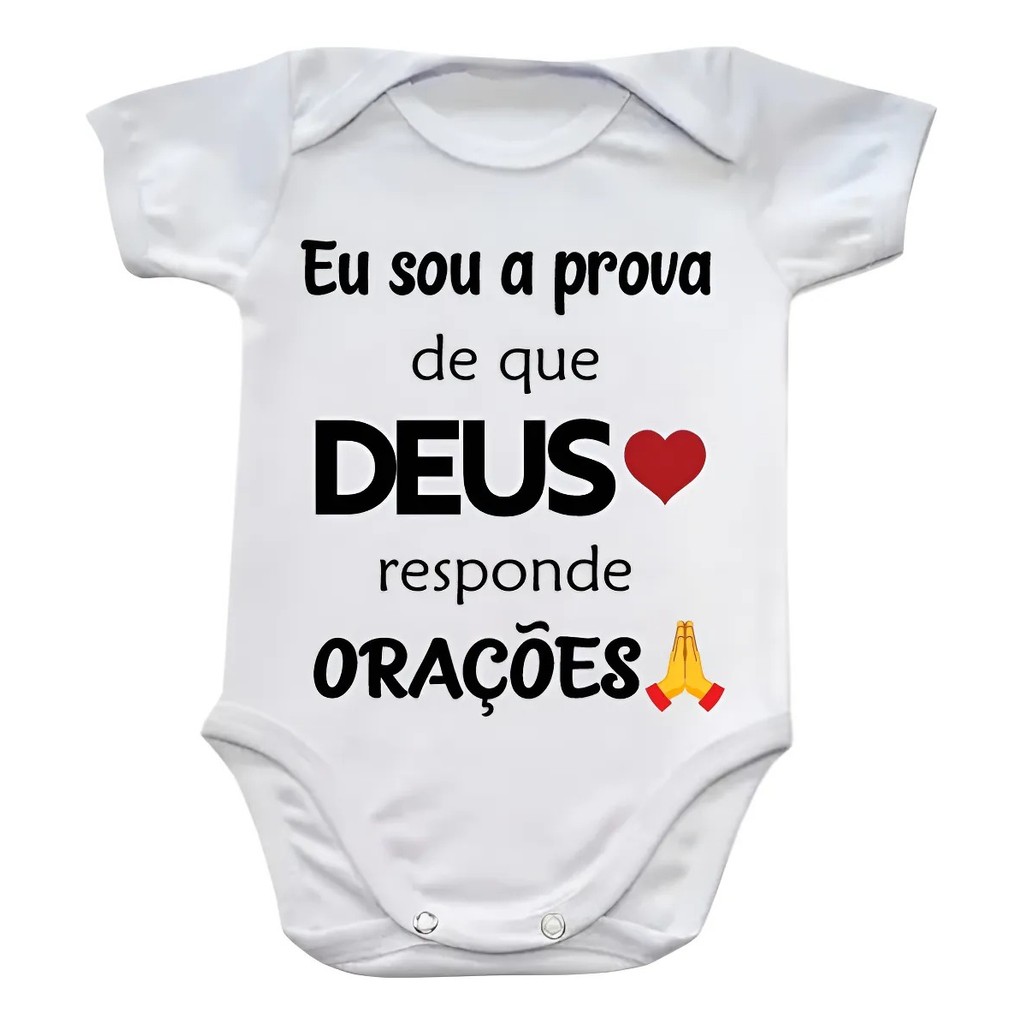 Body Bebê Com Frase "Deus Responde Orações" 100% Poliéster do RN ao GG em Oferta na Shopee