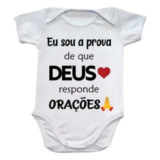 Body Bebê Com Frase "Deus Responde Orações" 100% Poliéster do RN ao GG em Oferta na Shopee