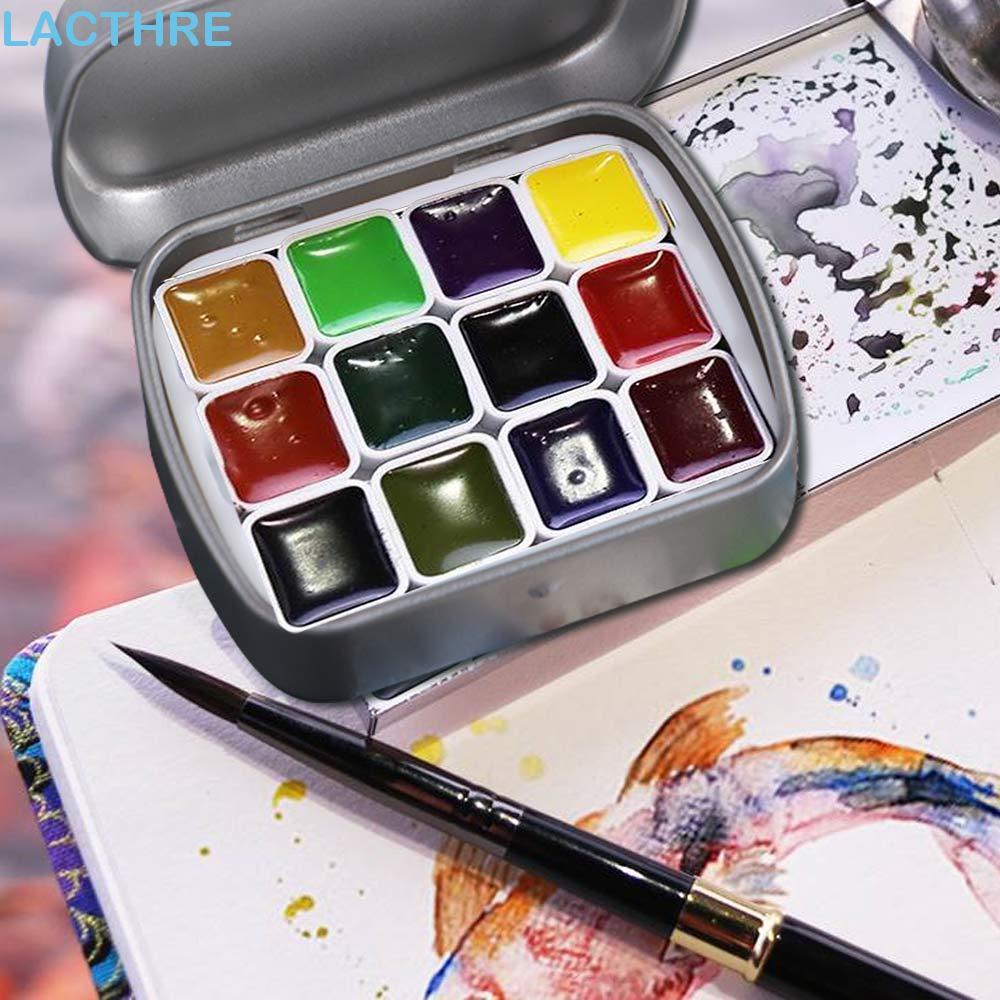 LACTHRE Caixa De Pintura Em Aquarela , Portátil De Ferro Com 12/24 Grades Vazia De Pigmento De Tinta Clipe