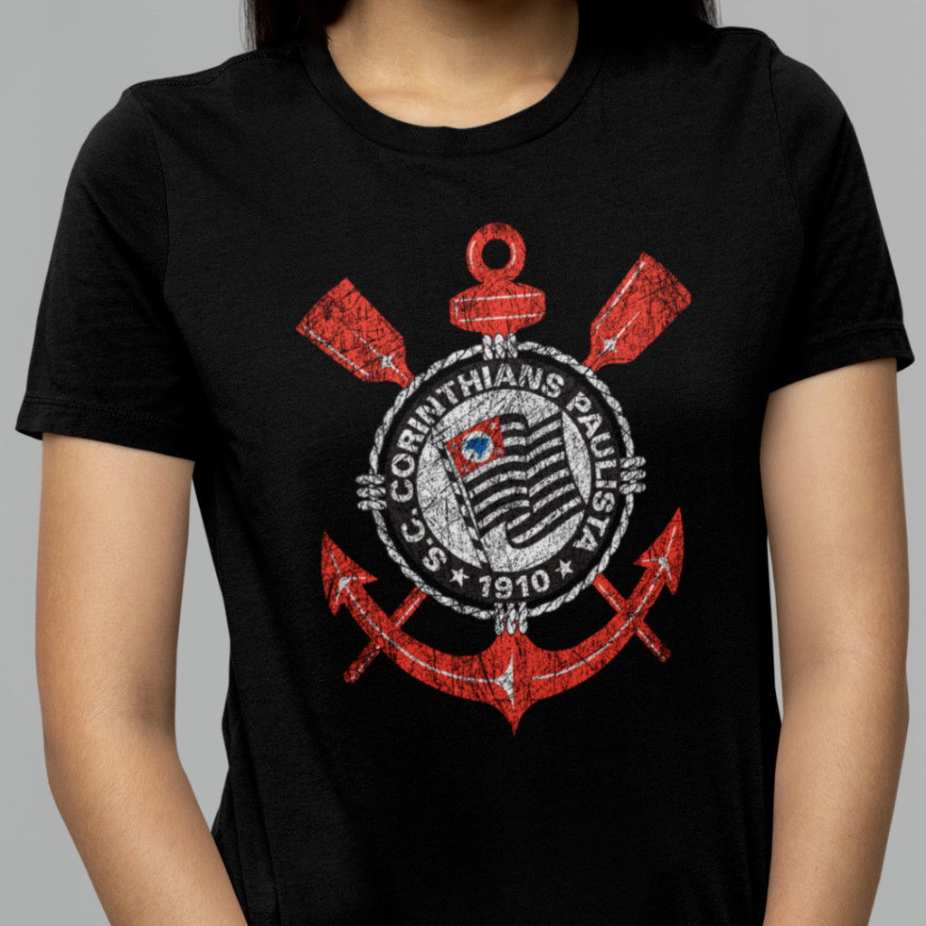 Camiseta Camisa Baby Look Feminina  Preta do TIME GAVIÔES MODELO DESCOLADO NOVO