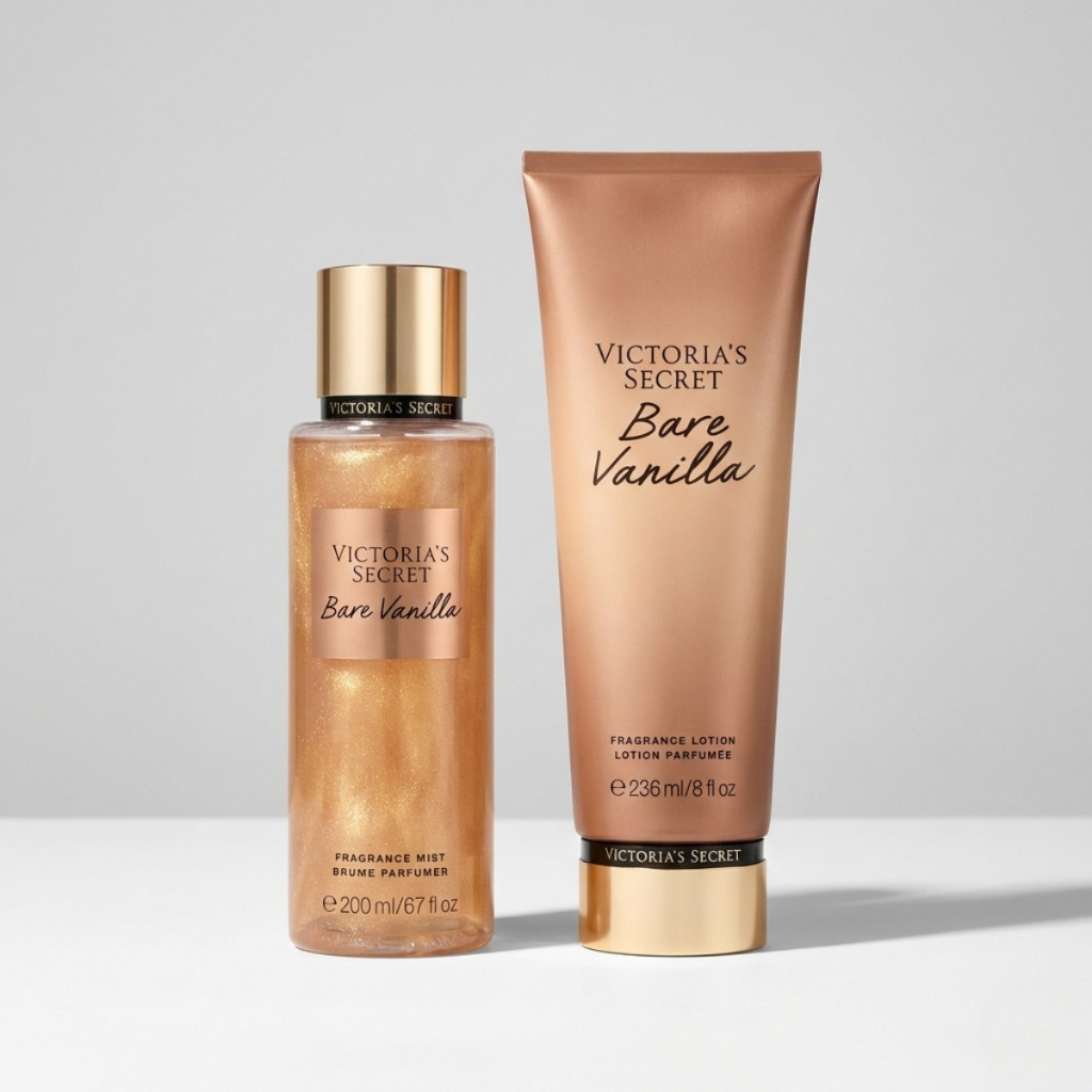 Kit Bare Vanilla Body Splash + Hidratante Feminino Cheiro Doce Marcante Longa Duração Perfume Corporal Oferta