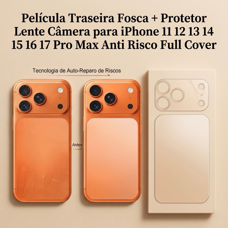 Película Traseira Fosca + Protetor Lente Câmera para iPhone 11 12 13 14 15 16 17 Pro Max Anti Risco Full Cover