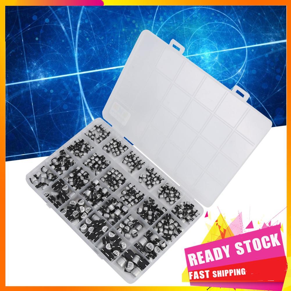 Hbhbhbhbb Capacitores eletrolíticos 400pcs 1uF-1000uF SMD Kit de alumínio sortido caixa 24 valores miniatura 6.3V-50V