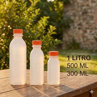 Kit Garrafas PET para Suco  300ml, 500ml e 1 L com Tampa Hermética Ideal para Sucos, DetoxChá Gelado em Oferta na Shopee