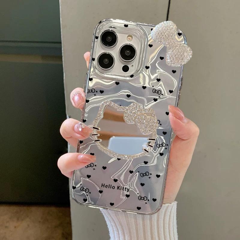 Hello Kitty Espelho Arco Coração Bolinhas Capa Para Samsung Galaxy A26 A56 A15 A35 A55 A16 A34 A54 A06 A36 A04 A03 A06 A