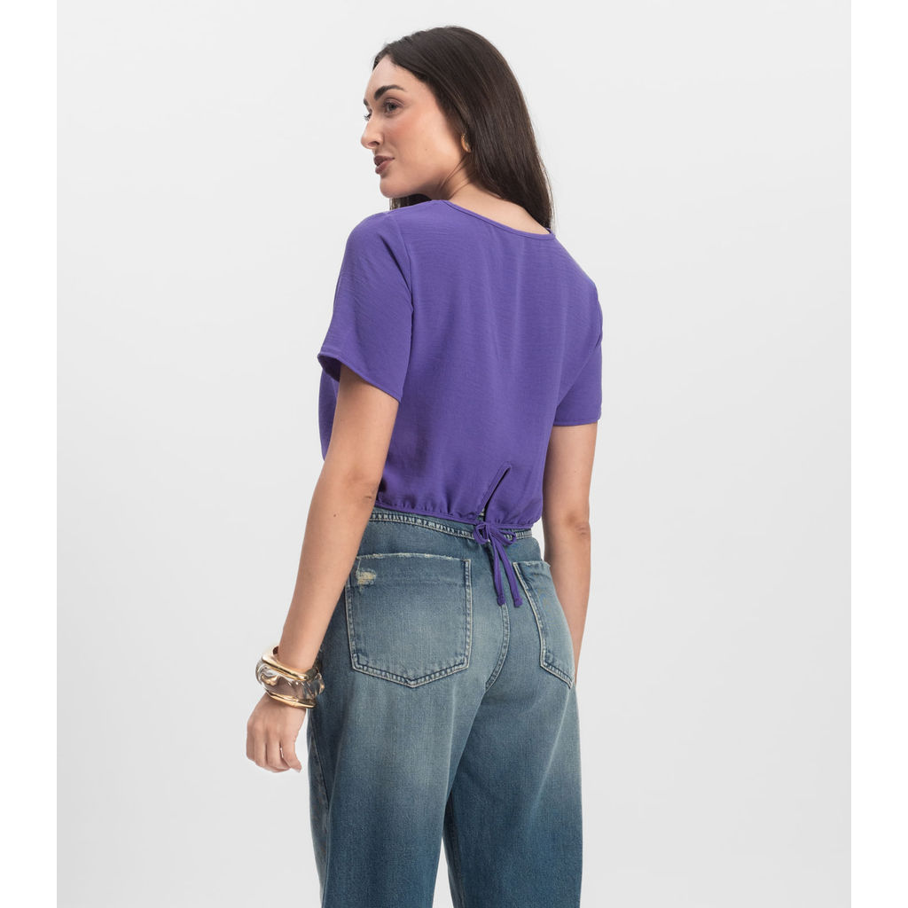 Detalhes do Blusa Feminina Manga Curta Infinita Cor Roxo