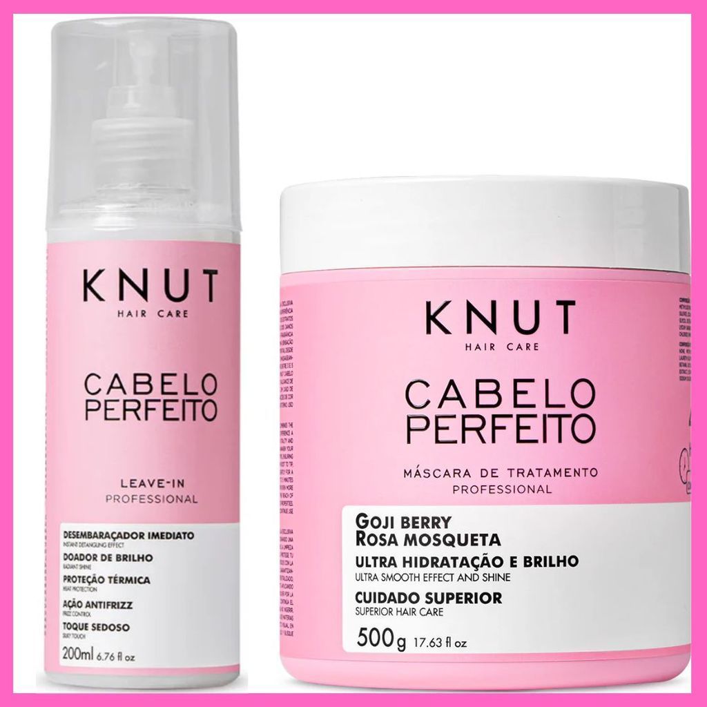 Combo Knut Cabelo Perfeito – Leave-In Spray 200ml + Máscara 500g | Hidratação, Brilho e Fios Sem Frizz!