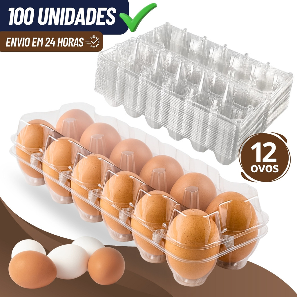 100 Bandeja Blister Cartela P/ 12 Ovos Dúzia Galinha Atacado Plástico 25 50 100 UN Embalagem Comércio