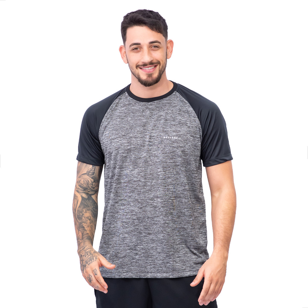 Camisa Dry Fit Academia esportiva Raglan Mescla Com Proteção Uv