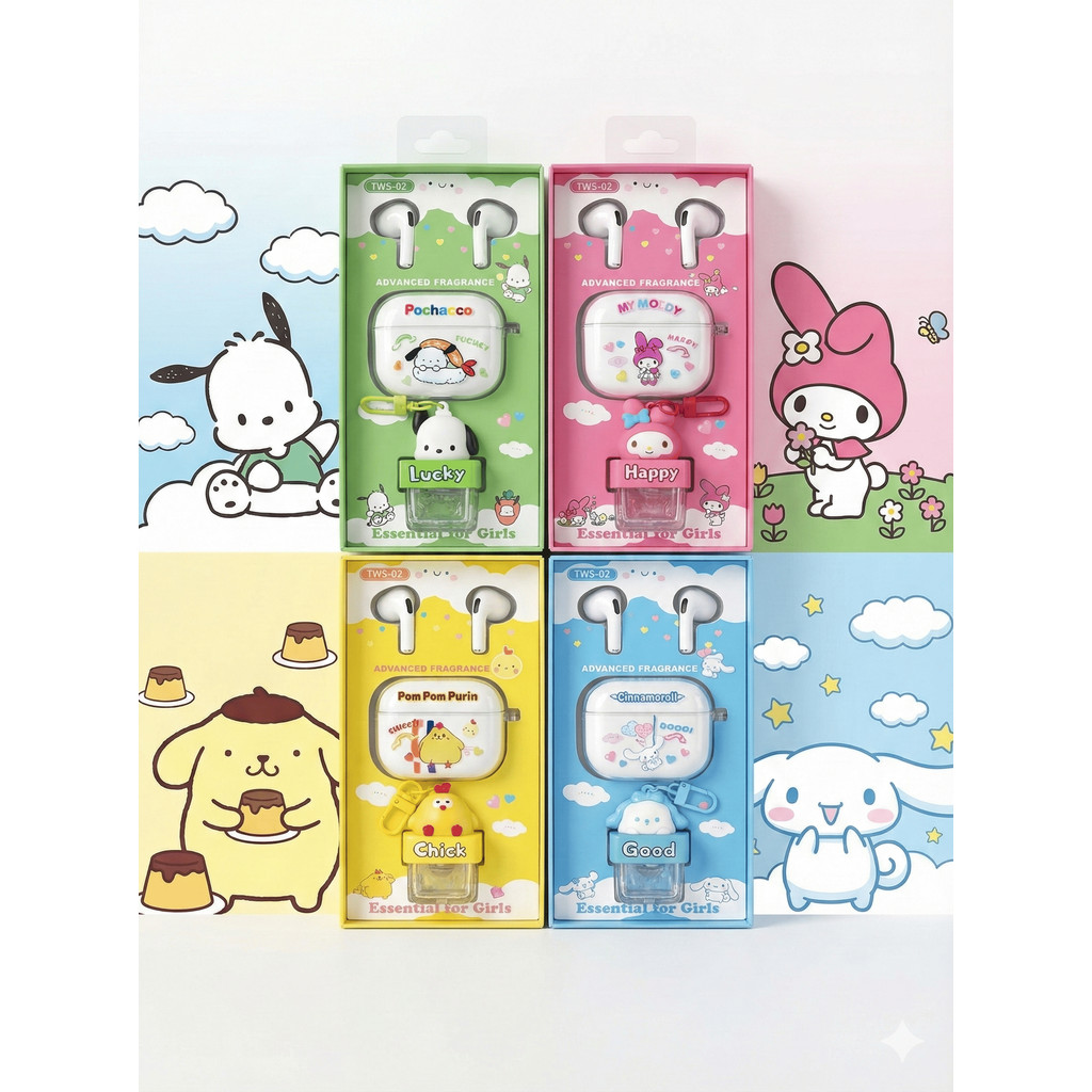 Fone de Ouvido Bluetooth TWS 5.3 Kawaii 3 em 1 com Capinha de Personagem e Pingente de Fragrância Kit Presente Menina em Oferta na Shopee