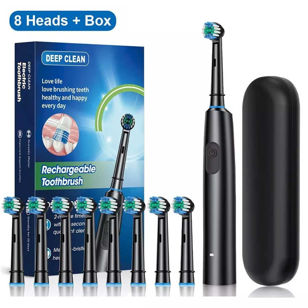 Escova de dentes elétrica recarregável, equipada com 8 cabeças de escova e estojo de viagem. MH2M.