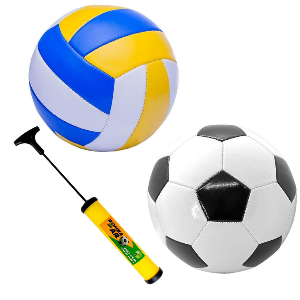 Bola Futebol+bola volei/Bomba De Ar/Bola volei/Bola futebol/ Campo Quadra Praia Ferias Esporte Presente Dia das Criancas
