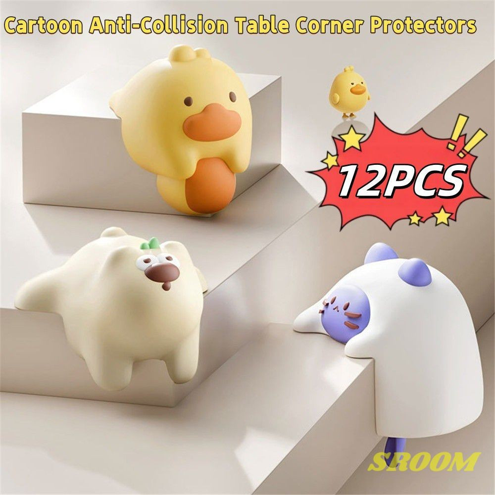 Protetores de canto de mesa anticolisão de desenho animado 12 peças, protetores de canto de mesa de silicone macio