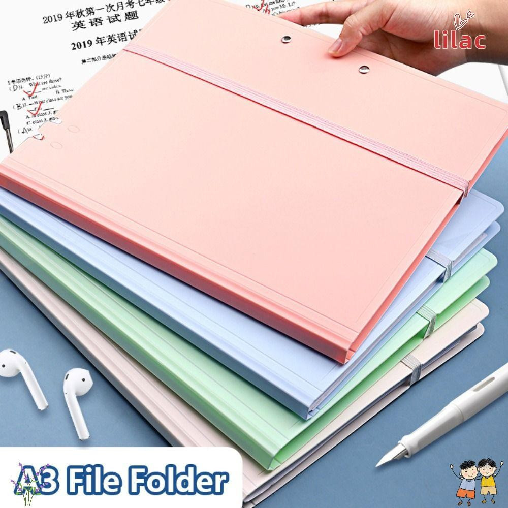 Clipe De Armazenamento De Papel Para Exame LILAC , Pasta De Arquivo Multifuncional A3 Com Design De Alça , Papelaria Blo
