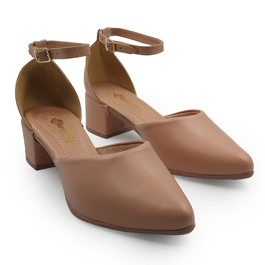 Scarpin Salto Mule Feminino Bico Fino Napa Salto Médio Baixo Confortável Nude — imagem 2 de 2