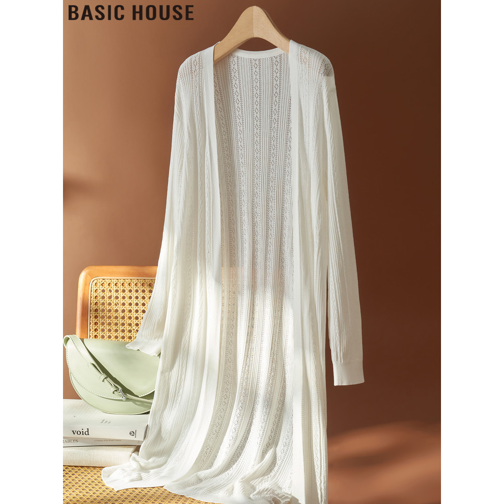 Casa básica/casa básica comprimento médio seda gelo malha Cardigan feminino verão estilo fino respirável protetor solar