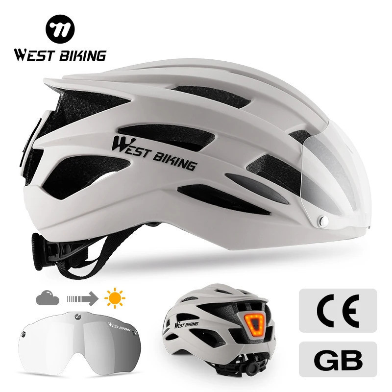 Capacete de Bicicleta WEST BIKING com Óculos Fotochromáticos, Capacete Feminino para Scooter Elétrico, Capacete Masculin